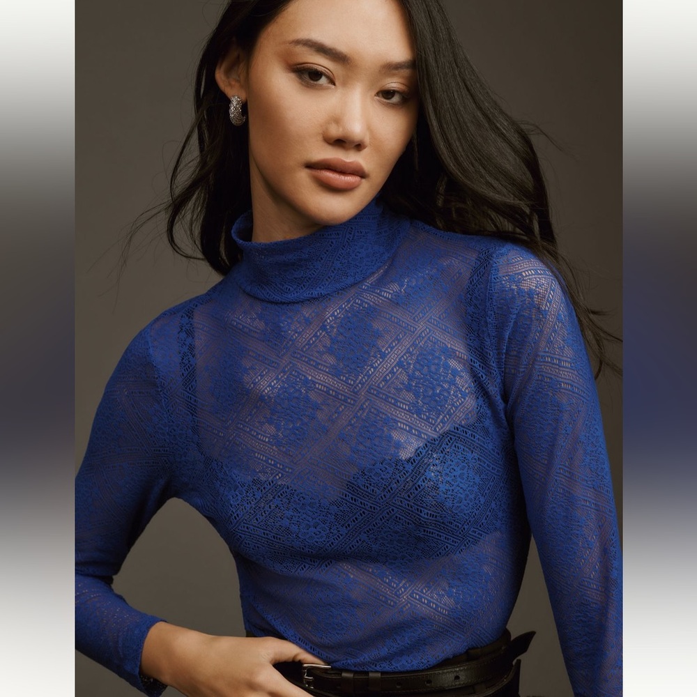 Anthropologie Mock Neck Lace Top